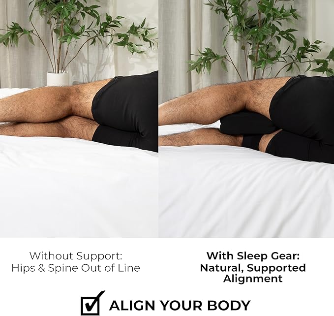 Sleep Gear Knee Zzz Pillow: Doctor-Designed Knee Sleeve & Foam Pillow for Side Sleepers - Compact, Ergonomic Design with Washable Cover for Sciatica & Back Pain Relief (Strap)