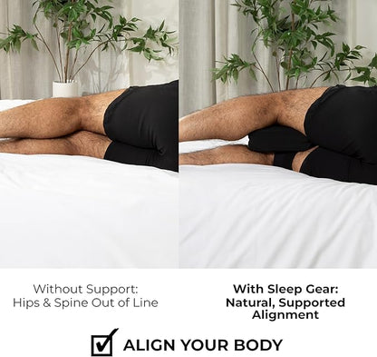 Sleep Gear Knee Zzz Pillow: Doctor-Designed Knee Sleeve & Foam Pillow for Side Sleepers - Compact, Ergonomic Design with Washable Cover for Sciatica & Back Pain Relief (Strap)