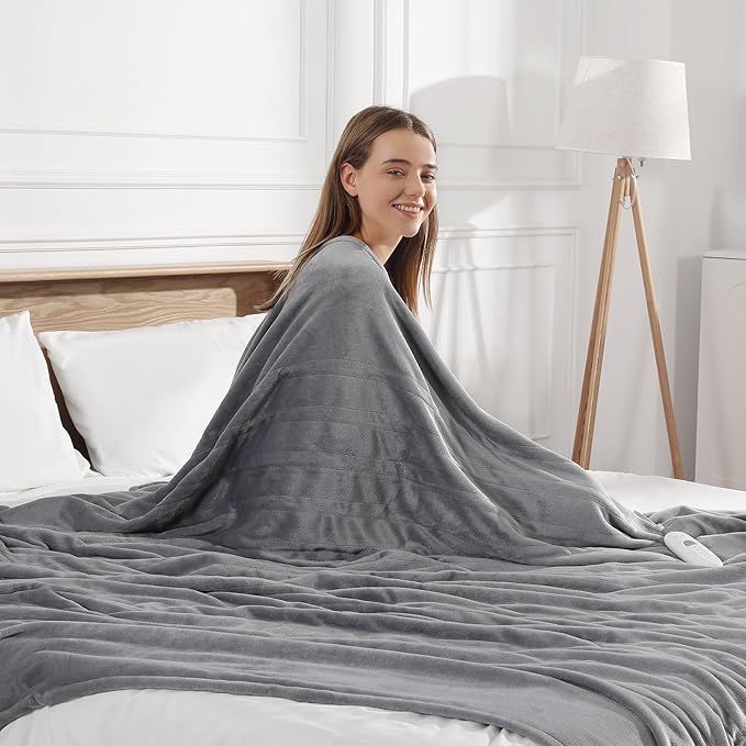 Electric Blanket Heated Blanket Full Size with 5 Heat Levels & 10 Hrs Timer, Premium Cozy Double Flannel Heating Blanket, Fast Heating & Overheating Protection, Grandma Birthday Gifts(Subtle Grey)