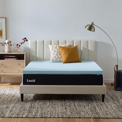 Lucid 2 Inch Memory Foam Mattress Topper, Twin XL Size – Cooling Gel Bed Topper – Pressure-Relieving Plush Feel – Ventilated Breathable Design – CertiPur Certified - Dorm Room Essentials