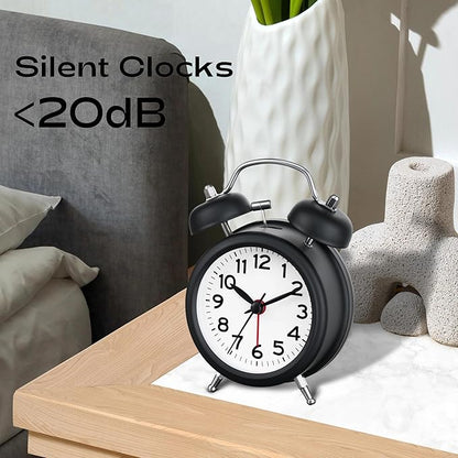 AKCISOT Loud Alarm Clock for Heavy Deep Sleepers,3 Inches Analog Metal Twin Bell Clocks Battery Operated with Backlight for Bedroom Bseide, Old Fashioned for Desk Home Decoration (Black White)