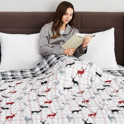 CuteKing Weighted Blanket for Adults (20lbs, 60"x80", Deer) Heavy Blanket for 180-190lbs, Weighted Blanket for Cooling & Heating with Premium Glass Beads, Thick Blanket for Adult All-Season