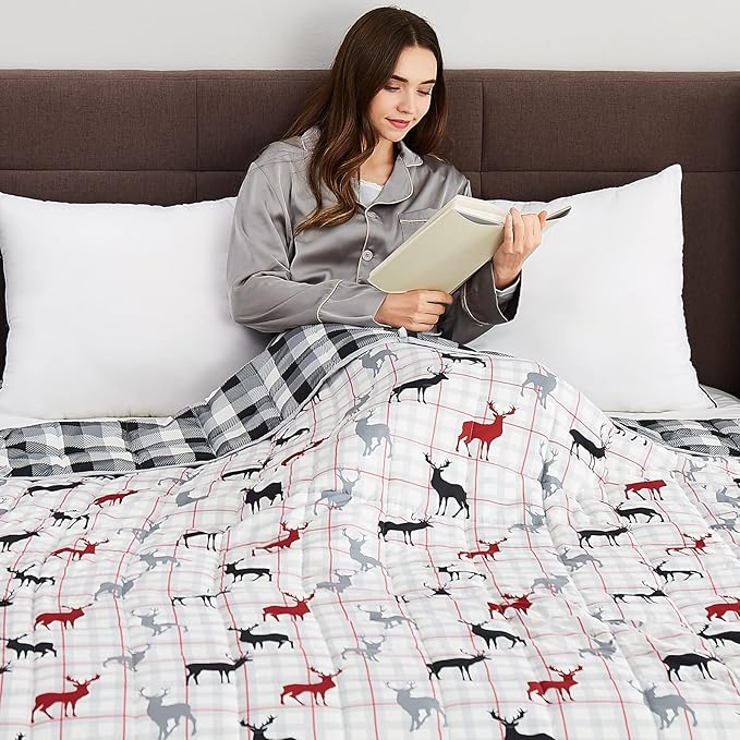 CuteKing Weighted Blanket for Adults(15lbs, 48"x72", Deer) Heavy Blanket for 140-150lbs, Weighted Blanket for Cooling & Heating with Premium Glass Beads, Soft Thick Blanket for Adult All-Season