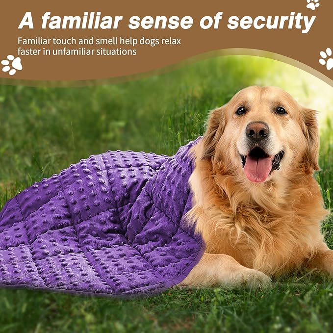 Yescool Purple Weighted Blanket for Dogs, 3 lb Thunder Blankets Shirt for Dogs, 36 x 48 inch Medium Puppy Blanket for 20-45lb, Weighted Pet Blankets for Thunderstorms, Fireworks and Construction Noise