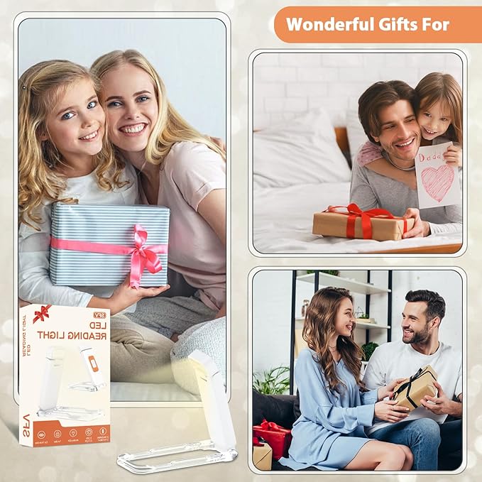 SFV Portable Book Light, Clip-On Rechargeable LED Reading Light for Books in Bed, 3 Amber Colors & 5 Brightness Adjustable, Compact & Long Lasting, Perfect for Book Lovers, Kids, White