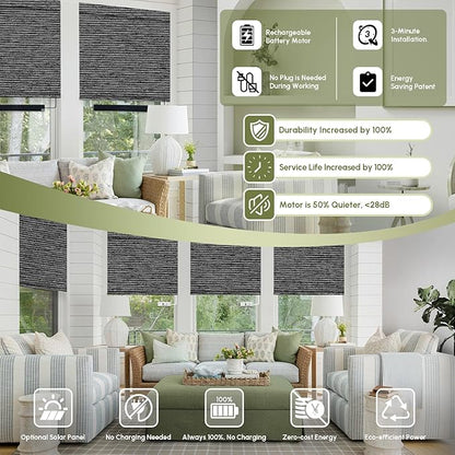 FineTell Motorized Blinds with Remote, 100% Blackout Roller Shades Work with Alexa,Apple Homekit,Google Home APP and Voice Control, Customized Electric Blinds (100% Blackout Eclipse Anchor Grey)