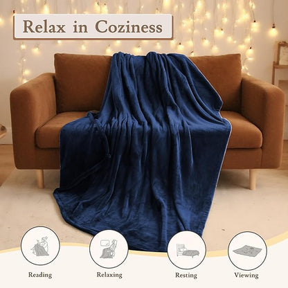 Electric Heated Blanket 72"x84" Full Size Flannel Fleece - 4 Heat Settings & 10H Auto Shut Off for Safe Overnight Use, Fast Heating, Machine Washable for Bed, Couch, Office - Dark Dlue