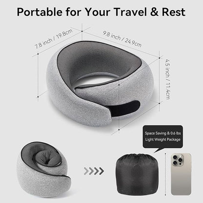 Travel Pillow, 100% Pure Memory Foam Neck Pillow for Airplanes, Comfortable Breathable Cover, Travel Essentials for Plane, Car, Train and Home, Gray
