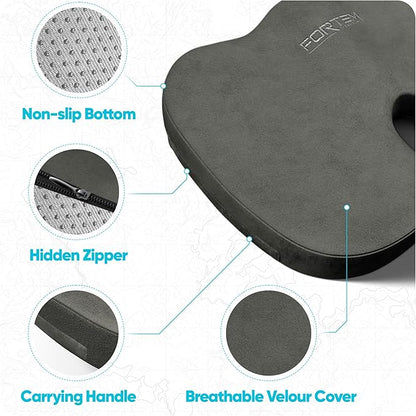 FORTEM Seat Cushion, Office Chair Cushion, Lumbar Support Pillow for Office Chair, Memory Foam Sciatica Coccyx Tailbone Pressure Pain Relief, Car Sitting Pad, Washable Non Slip