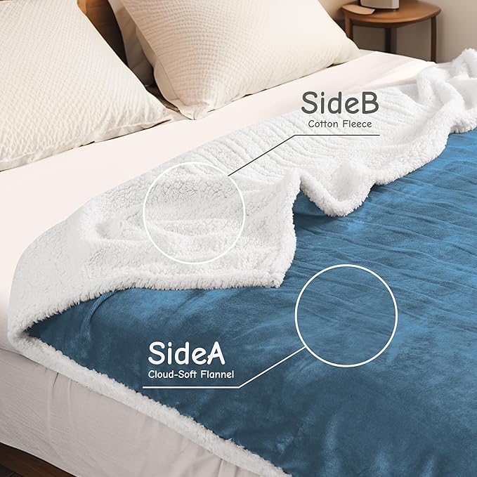 Electric Heated Blanket Queen Size 84"x90", Soft Flannel with Dual Controllers & Overheat Protection, 9 Adjustable Heat Settings & 10-Hour Auto-Off Timer, Fast Heating for Winter Comfort, Blue