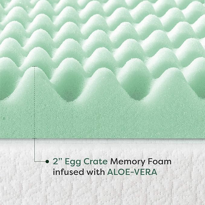Best Price Mattress 2 Inch Egg Crate Memory Foam Mattress Topper with Calming Aloe Infusion, CertiPUR-US Certified, Twin