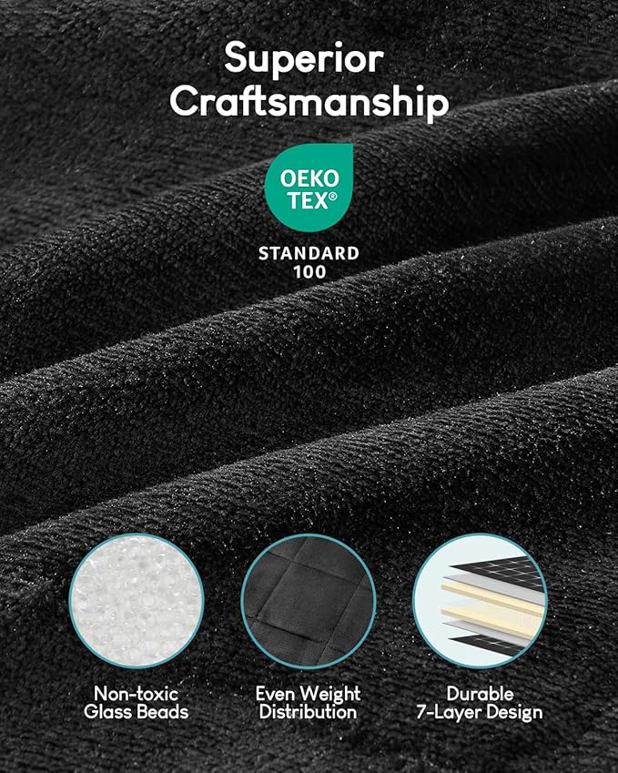 Cottonblue Sherpa Fleece Weighted Blanket 15lbs for Twin/Full Ded - Plush Bed Blanket for Deep Sleep and Relaxation, Heavy Calm Blankets with Cemaric Beads, 48x72 Inches, Black