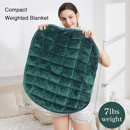 Alomidds Weighted Lap Blanket 7lbs, Cozy Breathable Flannel Weighted Lap Pad for Adults, Small Weighted Blanket for Travel, Couch, Green, 29" x 24"