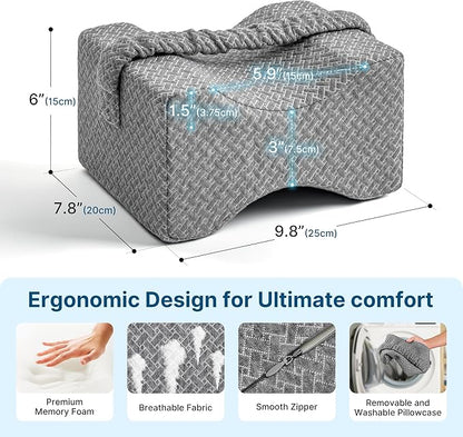 Knee Pillow for Side Sleepers-Memory Foam Leg Pillow for Between Legs-Sciatica,Hip&Back Pain Relief,Spinal Alignment Leg Cushion,Grey