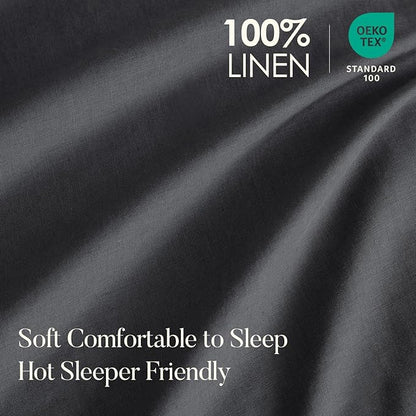 DAPU 100% Linen Duvet Cover Set - Pure Natural French Flax Linen with Corner Ties and Zipper Closure Soft Breathable Durable for Hot Sleepers 1 Duvet Cover 2 Pillowcases (Dark Gray, King)