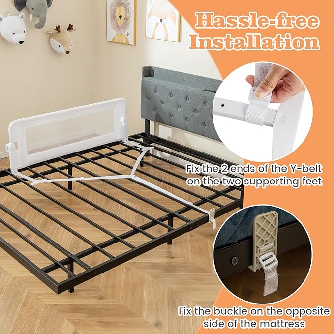 HONEY JOY Bed Rail for Toddlers, Extra Long, Foldable Portable Swing Down Safety Bed Guard Rail, Toddler Bed Rails for Crib, King Queen Full Twin Size Bed Mattress (White, 2 Pack, 47 Inch)