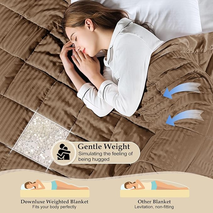downluxe Weighted Blanket Queen Size, 15 lb Weighted Blanket with Glass Beads for All Season, Machine Washable Heavy Blanket (Brown, 90 X 90 Inch)