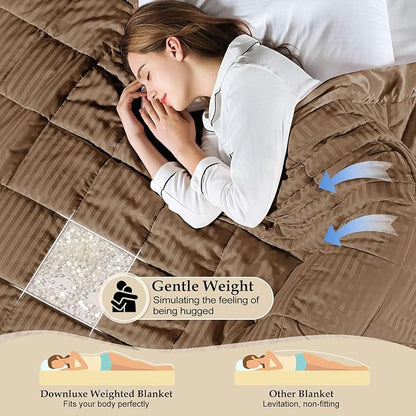 downluxe Weighted Blanket Queen Size, 15 lb Weighted Blanket with Glass Beads for All Season, Machine Washable Heavy Blanket (Brown, 90 X 90 Inch)