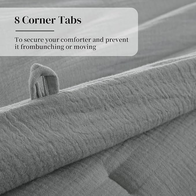 HOMBYS 100% Cotton Muslin Comforter Oversized King 120x120, Lightweight and Breathable Down Alternative Comforter,Soft Gauze Summer Light Grey Reversible Fluffy Duvet Insert
