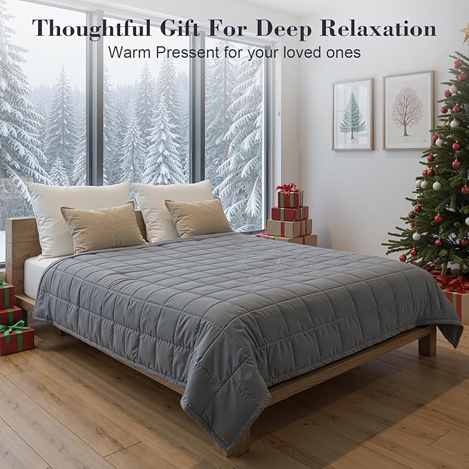 Weighted Blanket for Adults, Grey Cooling Heavy Blanket for Sleeping Perfect for 190-210 lbs, Queen Size Breathable Blanket with Premium Glass Bead, Machine Washable (60" x 80" 15lbs)
