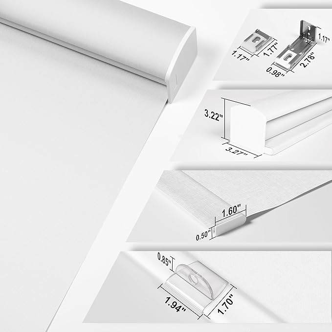 BERISSA Cordless Blackout Roller Shades for Windows,Free-Stop Linen Fabric Windows Blinds with Cassette Valance,Thermal Insulated UV Protection Roller Blinds for Home Office. White.49 W x 72" H