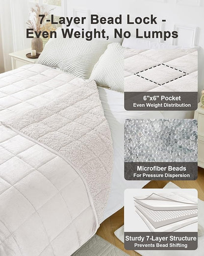 Ultra-Soft Weighted Blanket 15 lbs for Adults, Plush Sherpa Fleece Reversible Weighted Throw Comfort for Relaxation & Cozy Evenings, Hug-Like Security, Evenly Distributed, W60 x L80, Cream White