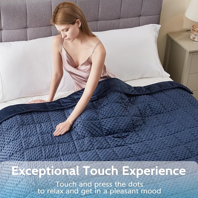 L'AGRATY Weighted Blanket for Adult - 80"x87" 20lbs Minky Dots Heavy Blanket with Glass Beads Soft Breathable for All-Season Summer Fall Winter Thick Comfort for Sleeping