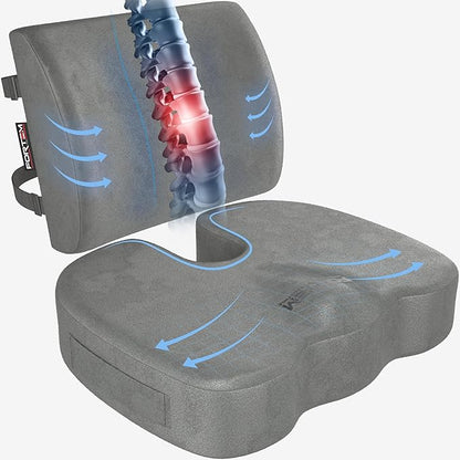 FORTEM Seat Cushion, Office Chair Cushion, Lumbar Support Pillow for Office Chair, Memory Foam Sciatica Coccyx Tailbone Pressure Pain Relief, Car Sitting Pad, Washable Non Slip, XL
