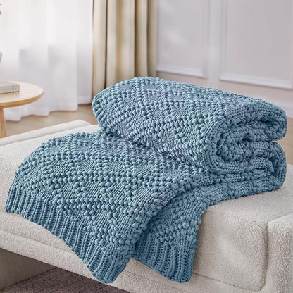 Knitted Weighted Blanket for Adult, Chunky Knit Weighted Throw for Sleep 48"*72" 12lbs, Cooling Breathable Heavy Blanket for Hot Sleepers, Machine Washable Blanket for Room Decor(HazeBlue)