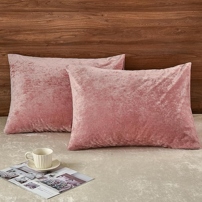 PHF Truly Velvet Pillowcases King Size, No Insert, 2 Pack Ultra Soft Breathable Pillow Shams Covers with Envelope Closure, 20" X 36" Luxury Cozy Warm Fuzzy Flannel, Pink