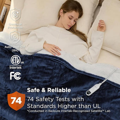 Bedsure Electric Blanket Full Size - Soft Flannel Heated Blanket, Fast Heating with 10 Time Settings & 6 Heat Settings, Warm Gifts for Grandma, Women, Men (72x84 inches, Navy)