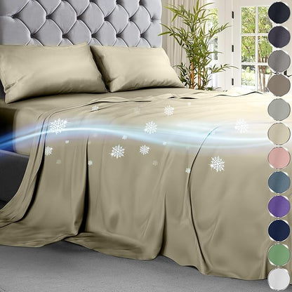 DECOLURE Cooling Sheets Queen Set 4pcs - Luxurious & Ultra-Soft Cooling Bed Sheets Queen Size for Hot Sleepers - Comfortable Bamboo Viscose Microfiber Queen Bed Sheets Set Cooling (Cream)