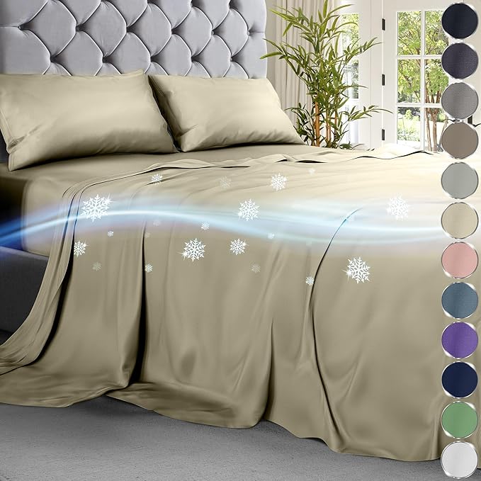 DECOLURE Cooling Bed Sheets Cal-King Set 4pcs - Luxurious & Soft California King Size Cooling Sheets for Hot Sleepers - Comfy & Cool California King Bamboo Viscose Microfiber Sheets (Cream)