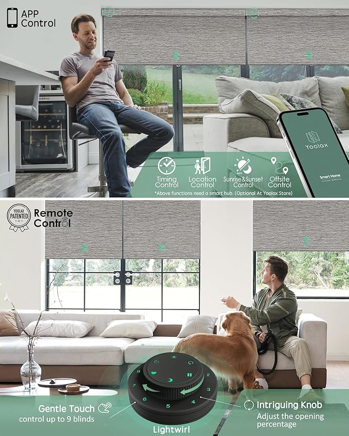 Yoolax Motorized Blinds with Remote, Smart Blinds for Windows Blackout Automatic Shades Compatible with Alexa Remote Control Roller Window Shades with Valance, Custom Size (V-Wood Stripe)