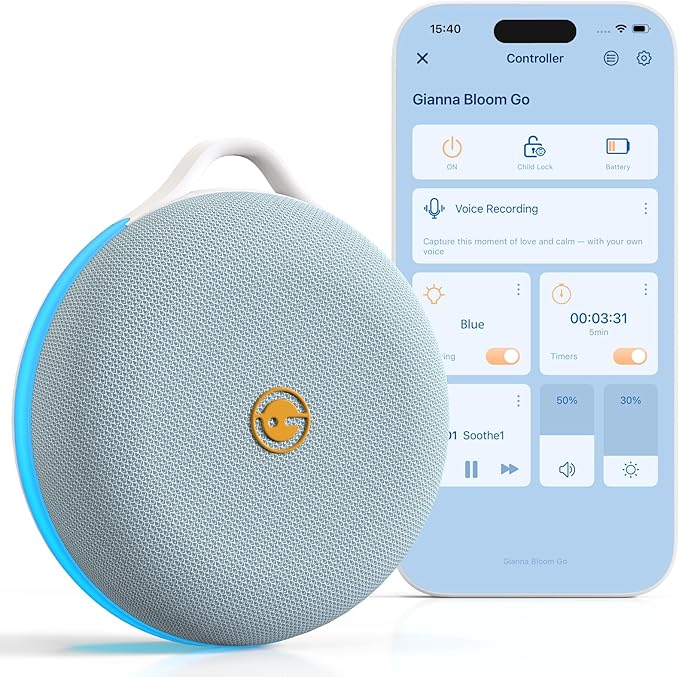 Gianna Portable White Noise Machine-Smart Customization & Personal Voice Recording, Rechargeable Sound Machine for Baby with Night Light, 12-Hour Battery for Sleep & Travel