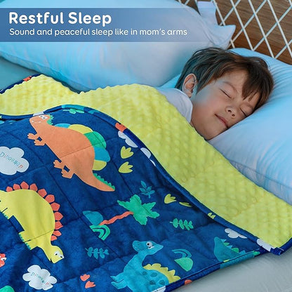 Sivio Weighted Blanket 7 lbs, Super Soft Crystal Velvet & Minky Dots Cartoon Patterns Reverise Heavy Throw, Heavy Blankets, 36 x 48 Inch Blue Dinosaur