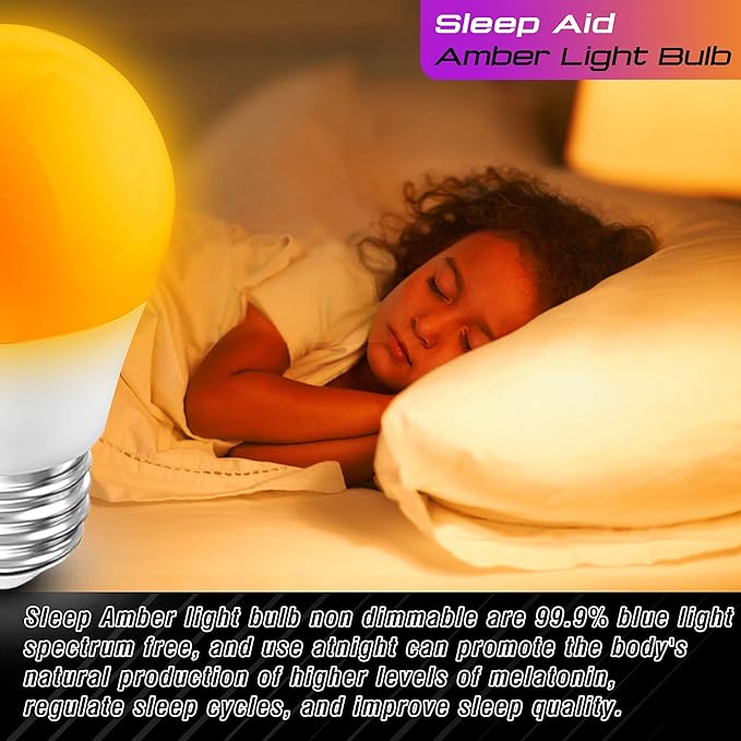 Amber Sleep Light Bulbs 1800k, 1.5W Low Watt Warm Light Bulb 15 Watt Equivalent, A15 Amber Light 130lm, E26 Low Brightness Night Light for Healthy Sleep, Bedroom, Baby Nursery, Non-Dimmable, 2 Pack