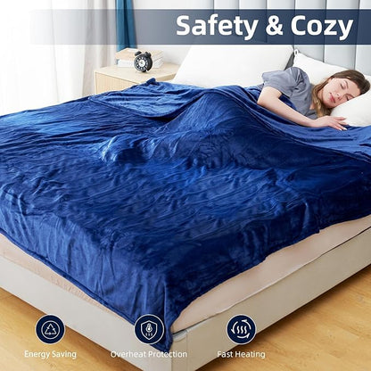 Electric Heated Blanket Twin Size 62"x84", Fast Heating Throw, Soft Plush Microplush for Bed & Couch, 1-10Hs Auto Off & 6 Heating Levels, Machine Washable, Gifts for Family-Navy Blue