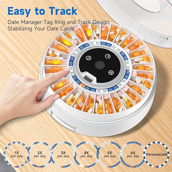Zoksi Premium 31-Slot Automatic Pill Dispenser with Fingerprint & Key Lock, Smart Medication Organizer with Alarm & Light, Electronic Pill Organizer for Elderly & Forgetfulness