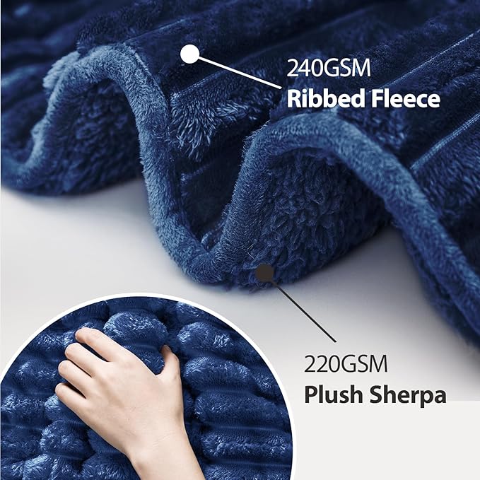 Sherpa Fleece Weighted Blanket with 3D Ribbed Stripes, 15 lbs Soft Flannel Heavy Throw Blanket for Couch Bed Sofa, Heavy Thick Blankets with Glass Beads, Comfort for Cozy Evenings, 48" x 72"