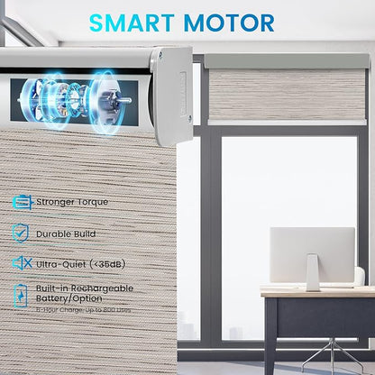 Motorized 100% Blackout Roller Shades – Smart Blinds with Remote Control, Rechargeable Battery or Plug-in Motor, Tuya WiFi Optional, Home & Office Automatic Window Shades (Warm Khaki/CH9428)