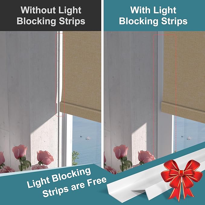 BERISSA Motorized Blinds with Remote,Blackout Smart Roller Shades with App,Voice Control,Linen Fabric,Thermal Insulated Automatic Blinds,Electric Shades with USB/Solar Pannel.Linen Beige