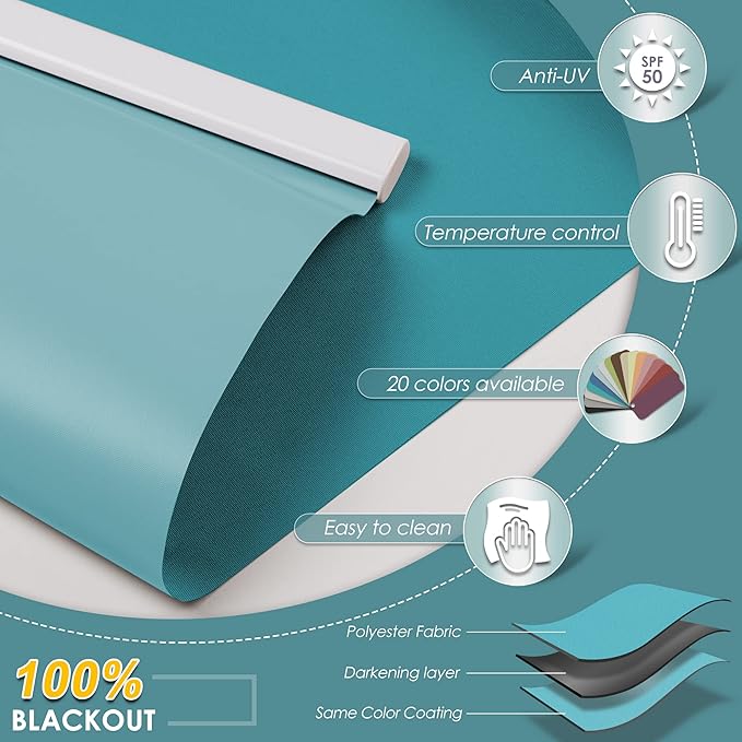Allesin Motorized Roller Shade Blinds Work with Alexa for Window, Blackout Smart Shades Cordless with Remote Control, Electric Automated Blinds, Customized Size, Lithium Battery Motor(Turquoise Blue)