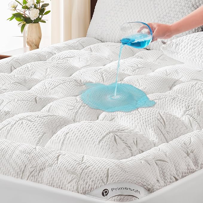 100% Waterproof Full Size Mattress Topper, Thick Pillow Top Mattress Pad，Up to 21 Inch Deep Pocket, Soft Breathable Mattress Pad for Back Pain, Protector Cover(White)