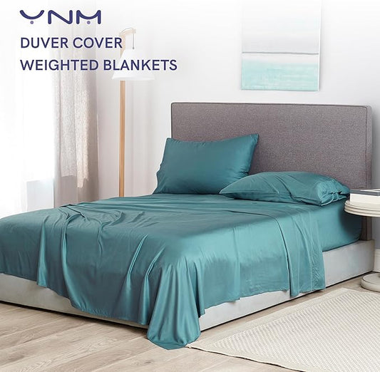 YnM Exclusive Cooling Duvet Cover for Weighted Blankets with 16 Strings (Sea Grass, 88"x104")
