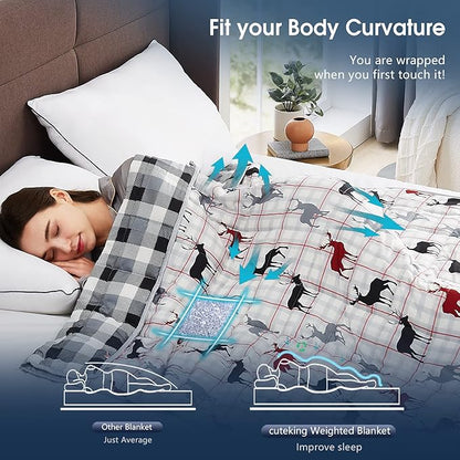 CuteKing Weighted Blanket for Adults(15lbs, 48"x72", Deer) Heavy Blanket for 140-150lbs, Weighted Blanket for Cooling & Heating with Premium Glass Beads, Soft Thick Blanket for Adult All-Season