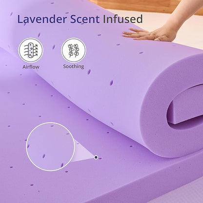 4 Inch Cal King Lavender Scented Memory Foam Mattress Topper for Pressure Relieving, Ventilated for Cooling Sleep, CertiPUR-US Certified, Medium Feel Mattress Pad in a Box, 72"x84", Cal King Size
