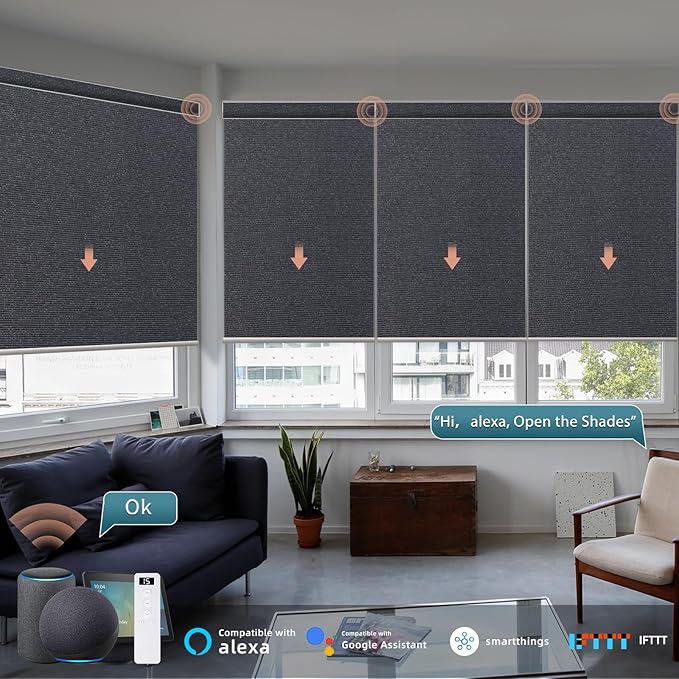 Motorized Blinds Roller Shade with Remote: Canisteo Automatic Smart Blind for Windows 100% Blackout, Electric Blinds Compatible with Alexa/Google Home/Apple Homekit, Customized Size,Noir Umber