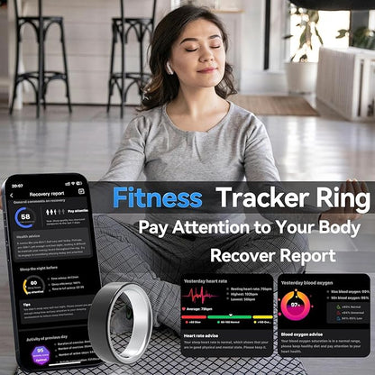 Smart Rings for Women Men,Sleep Tracking Wearable,Fitness Tracker Ring with Step/Heart Rate/Blood Oxygen/Distance/Calorie,Clock Vibration,No Subscription Fee,5ATM Waterproof, iOS&Android(Black 9)
