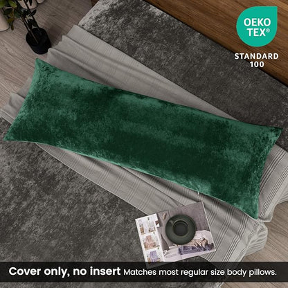 PHF Truly Velvet Zippered Body Pillowcase, No Insert, 1 Pack Ultra Soft Breathable Pillow Sham Cover with Zipper, 20"X 54" Long Luxury Cozy Warm Fuzzy Flannel, Emerald Green